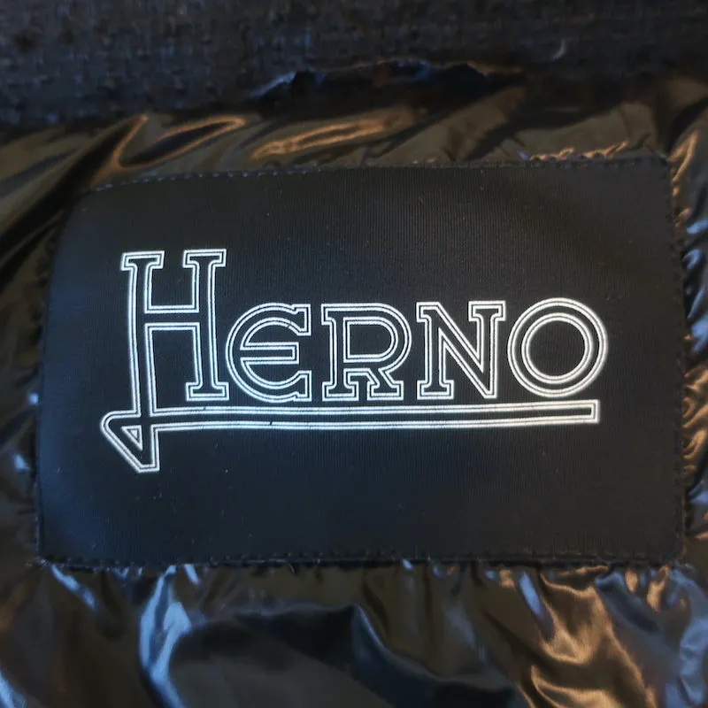 Herno Tweed Down Puffer Jacket Black Cotton-Blend Size 36