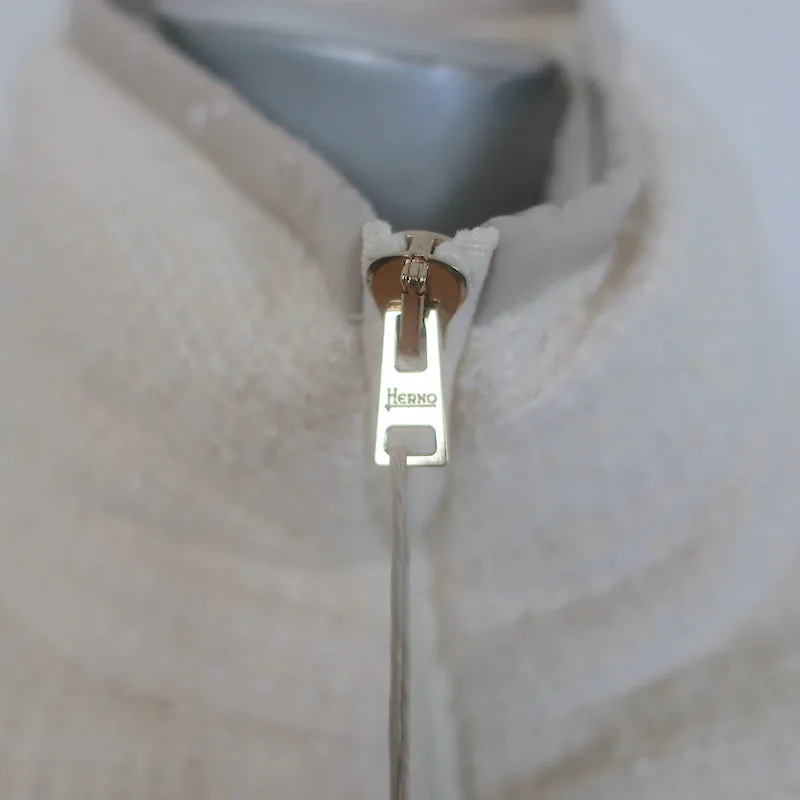 Herno Tweed Down Puffer Jacket Cream Cotton-Blend Size 36 NEW