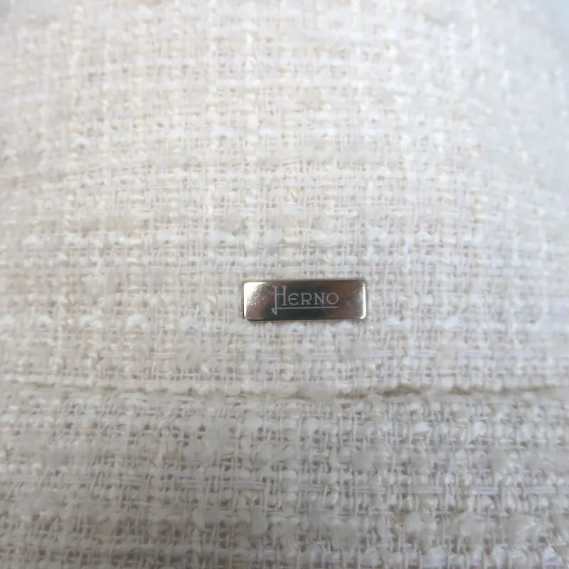 Herno Tweed Down Puffer Jacket Cream Cotton-Blend Size 36 NEW