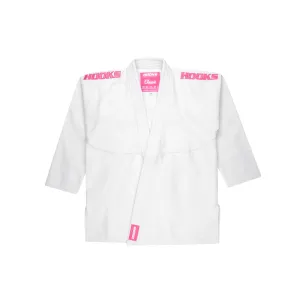 Hooks Kids Classic BJJ Gi - White & Pink includes White Belt