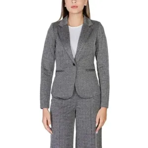 Ichi Women Black Pinstripe Blazer with Lapel Collar