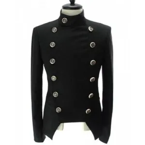 Inclined Front Fly Multi-Button Turn-down Collar Long Sleeves Jacket For Men - Black 2xl