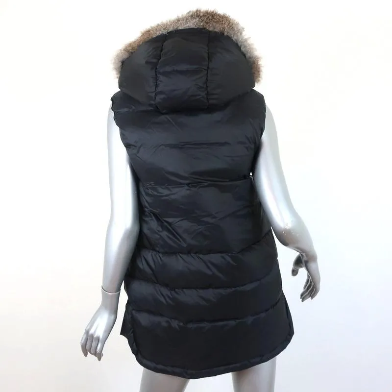 Intropia Rabbit Fur-Trim Hooded Down Puffer Vest Black Size 36