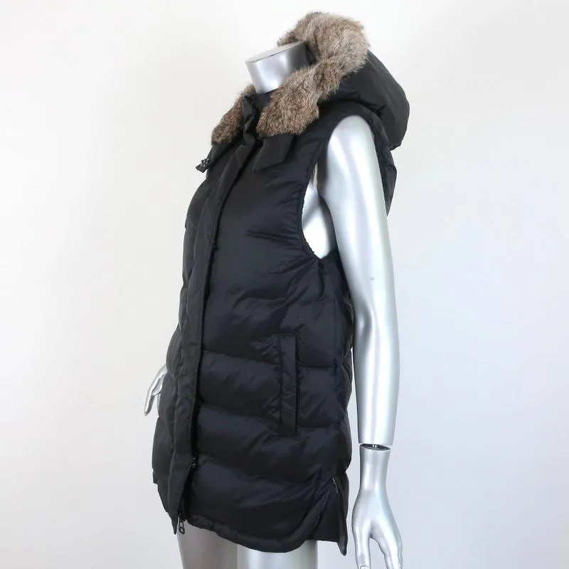 Intropia Rabbit Fur-Trim Hooded Down Puffer Vest Black Size 36