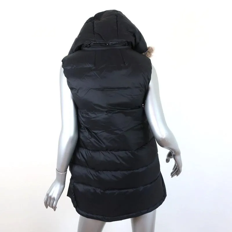 Intropia Rabbit Fur-Trim Hooded Down Puffer Vest Black Size 36