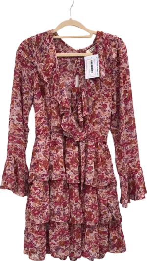 IVIVI Red/Multicolour Floral Ruffled Dress UK S