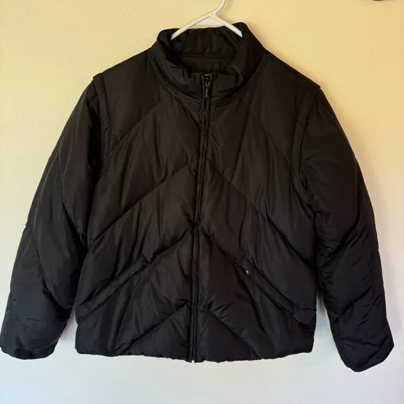 J. Crew black quilted down waterfowl feather filled 2 in 1 puffer coat vest med