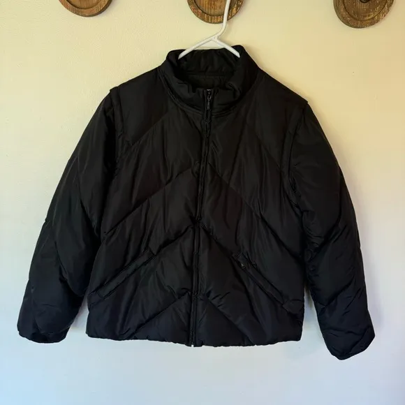 J. Crew black quilted down waterfowl feather filled 2 in 1 puffer coat vest med