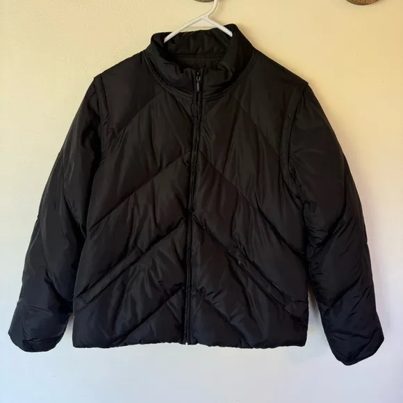 J. Crew black quilted down waterfowl feather filled 2 in 1 puffer coat vest med