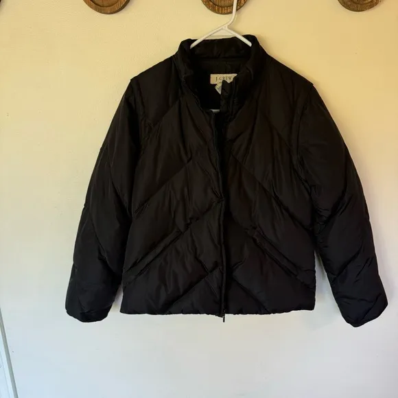 J. Crew black quilted down waterfowl feather filled 2 in 1 puffer coat vest med
