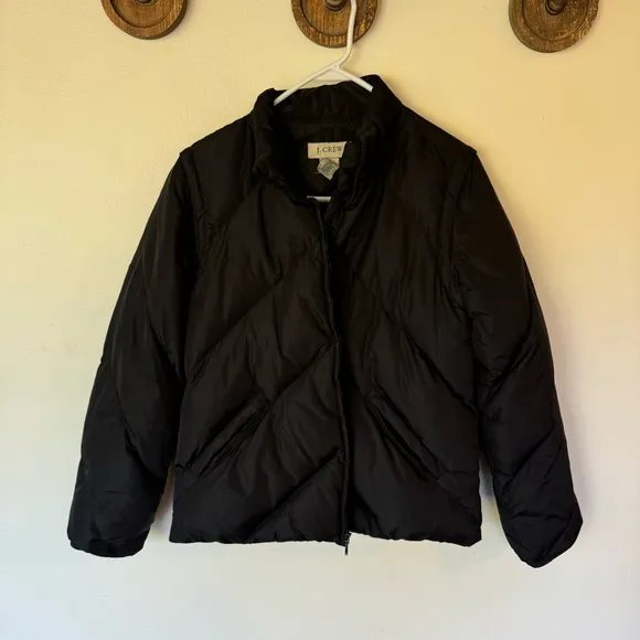 J. Crew black quilted down waterfowl feather filled 2 in 1 puffer coat vest med