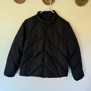 J. Crew black quilted down waterfowl feather filled 2 in 1 puffer coat vest med