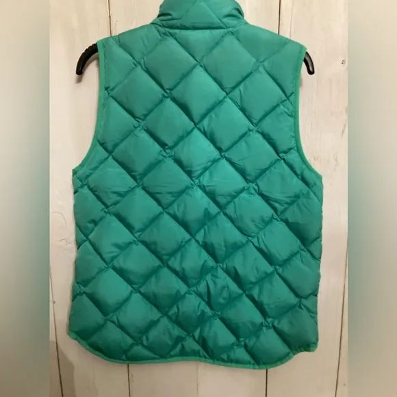 J Crew Excursion Quilted Puffer Gold Zipper Kelly Green Down Filled Snap…