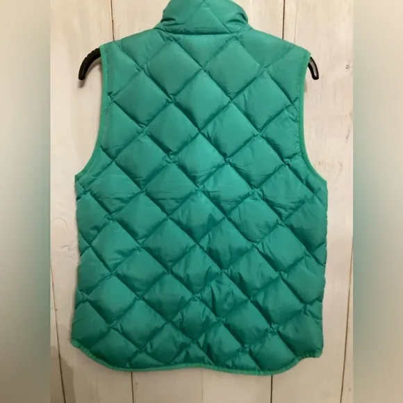 J Crew Excursion Quilted Puffer Gold Zipper Kelly Green Down Filled Snap…