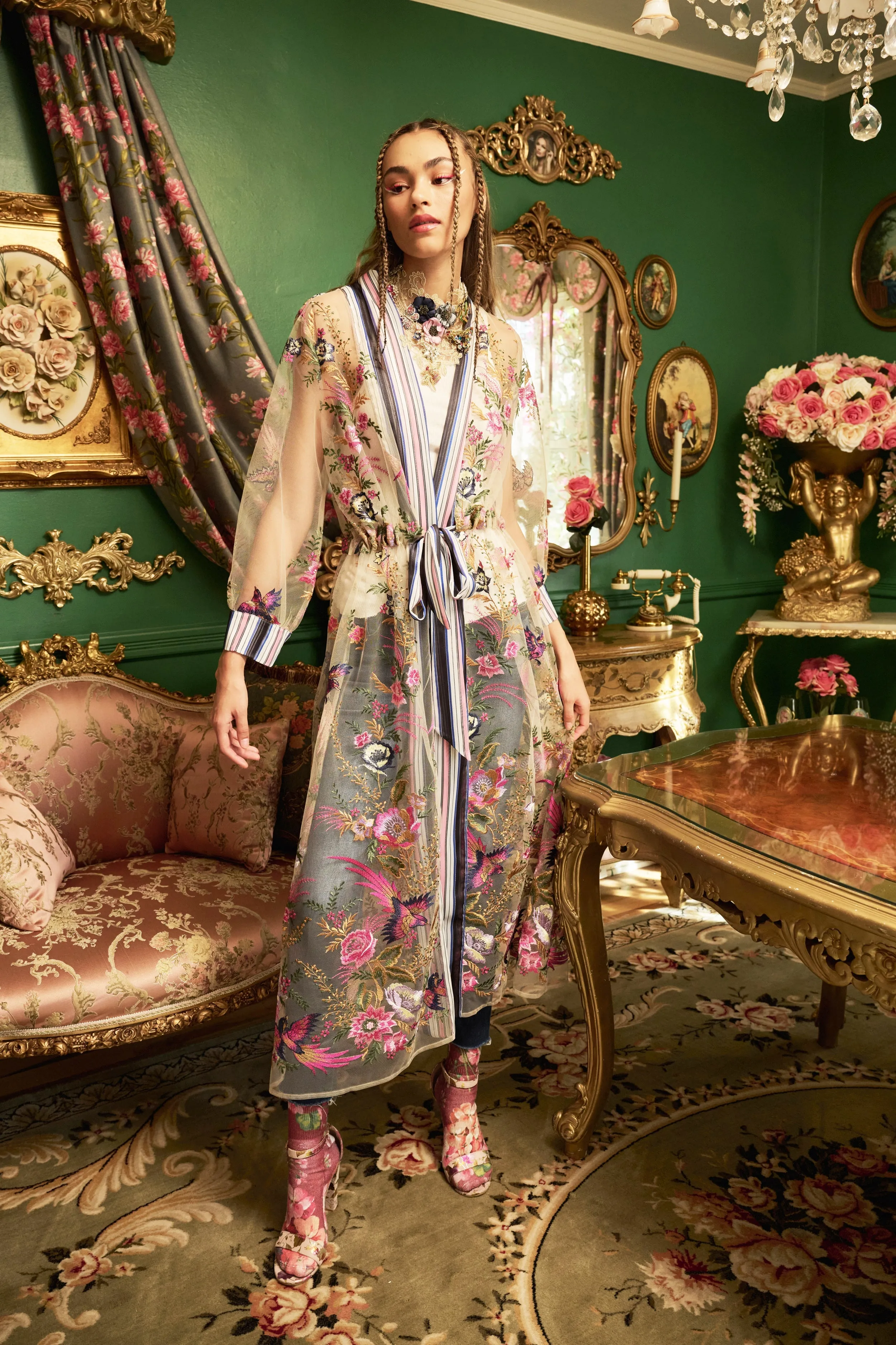Jade Embroidered Mesh Duster