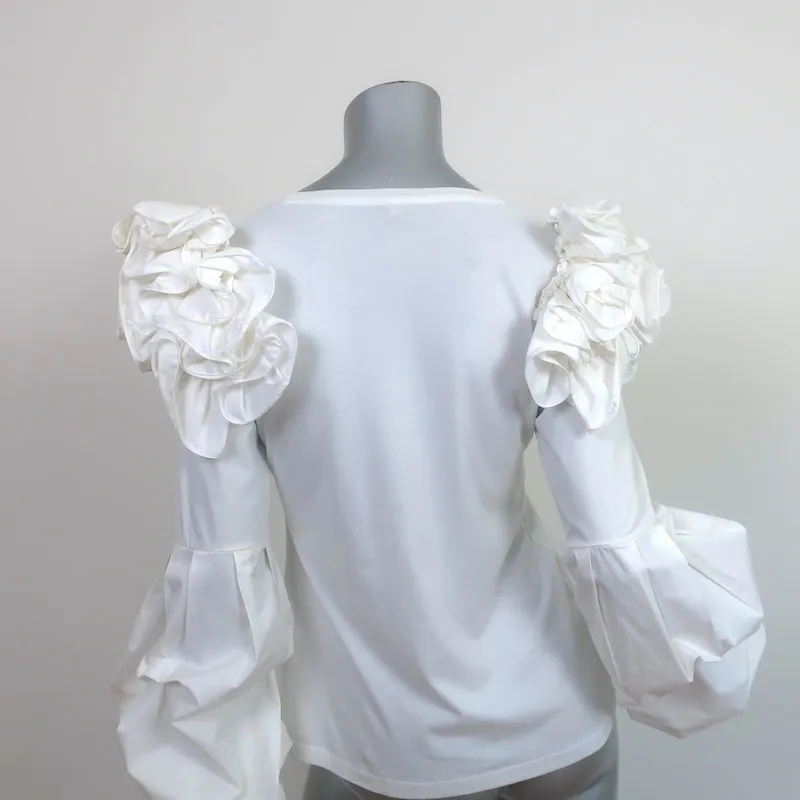 Johanna Ortiz Kyoto Ruffled Shoulder Top White Size 0 Long Sleeve Blouse