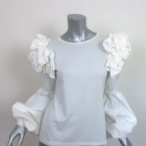 Johanna Ortiz Kyoto Ruffled Shoulder Top White Size 0 Long Sleeve Blouse