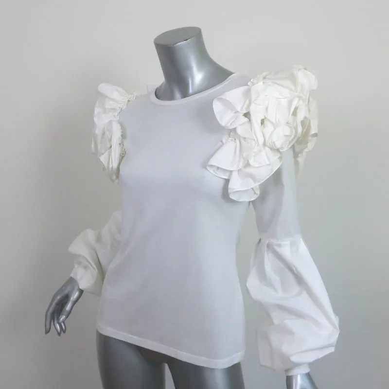 Johanna Ortiz Kyoto Ruffled Shoulder Top White Size 0 Long Sleeve Blouse
