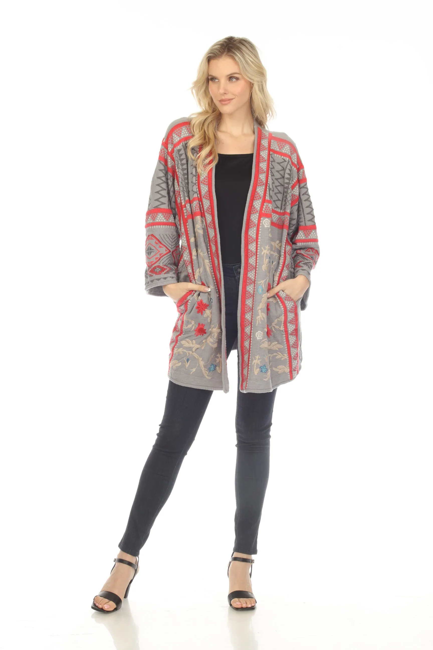 Johnny Was Biya Rahi Open Front Embroidered Kimono Boho Chic B52823