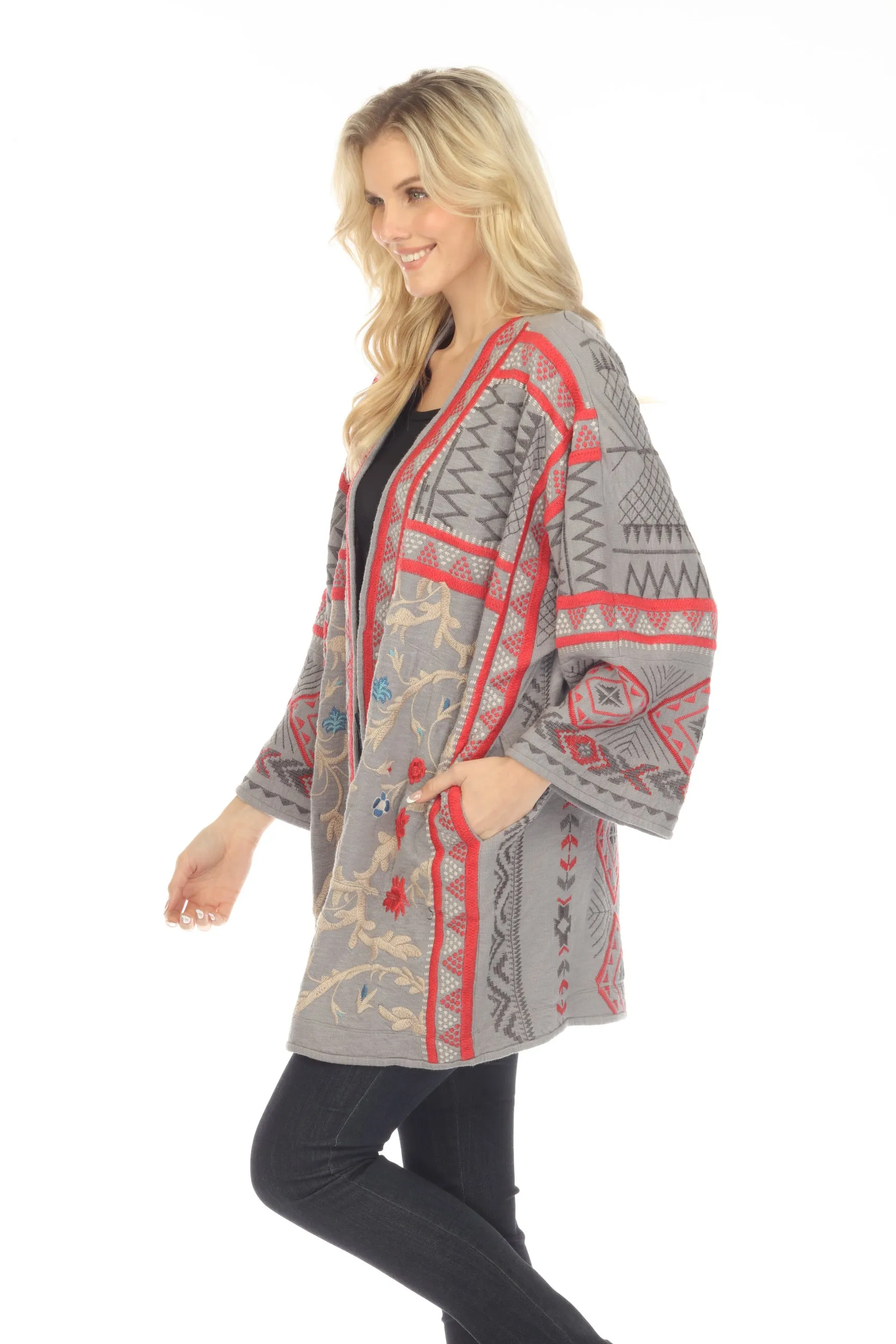Johnny Was Biya Rahi Open Front Embroidered Kimono Boho Chic B52823
