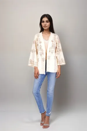 Johnny Was Julianna Short Kimono Ecru B55524A1 Boho Chic