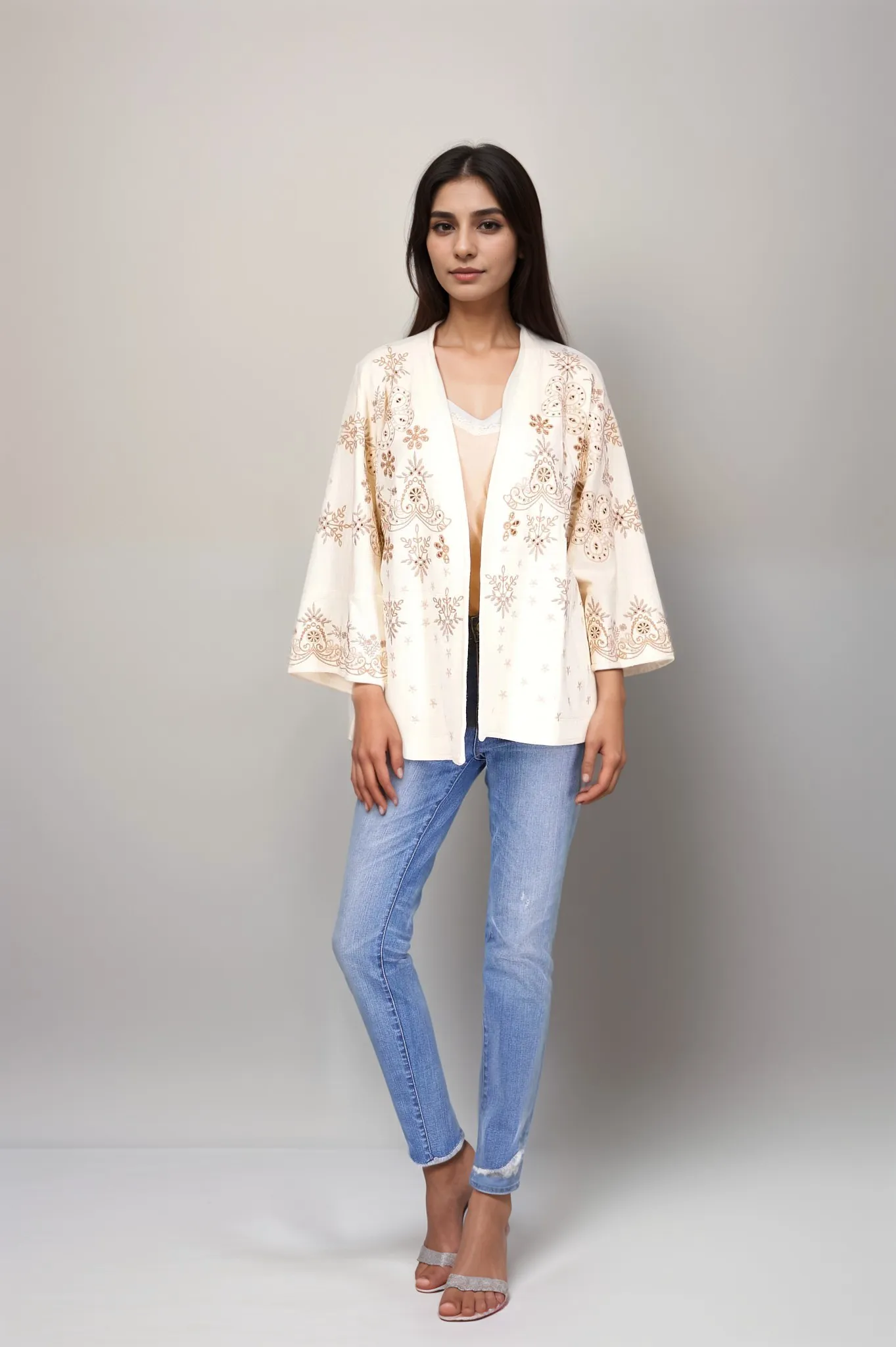 Johnny Was Julianna Short Kimono Ecru B55524A1 Boho Chic