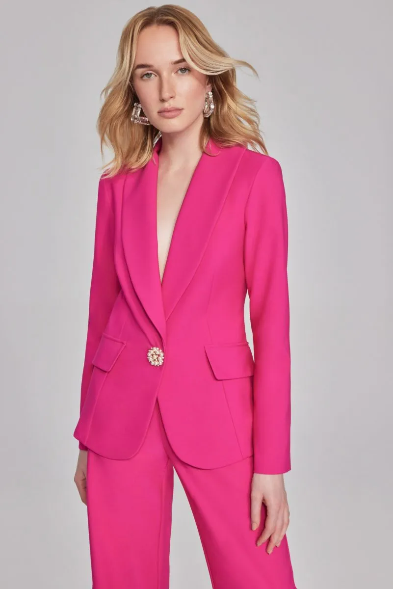 Joseph Ribkoff Shocking Pink Pearl Ornament Button Twill Fitted Blazer Jacket 241737