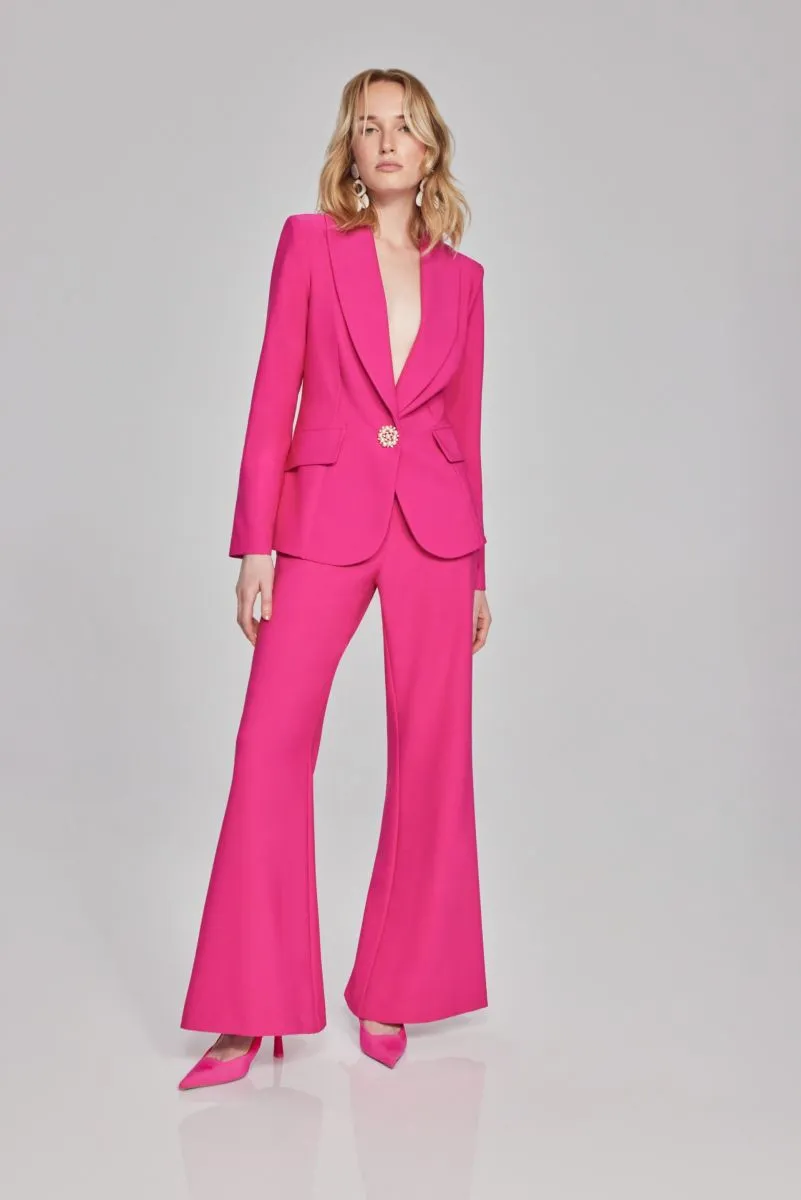 Joseph Ribkoff Shocking Pink Pearl Ornament Button Twill Fitted Blazer Jacket 241737