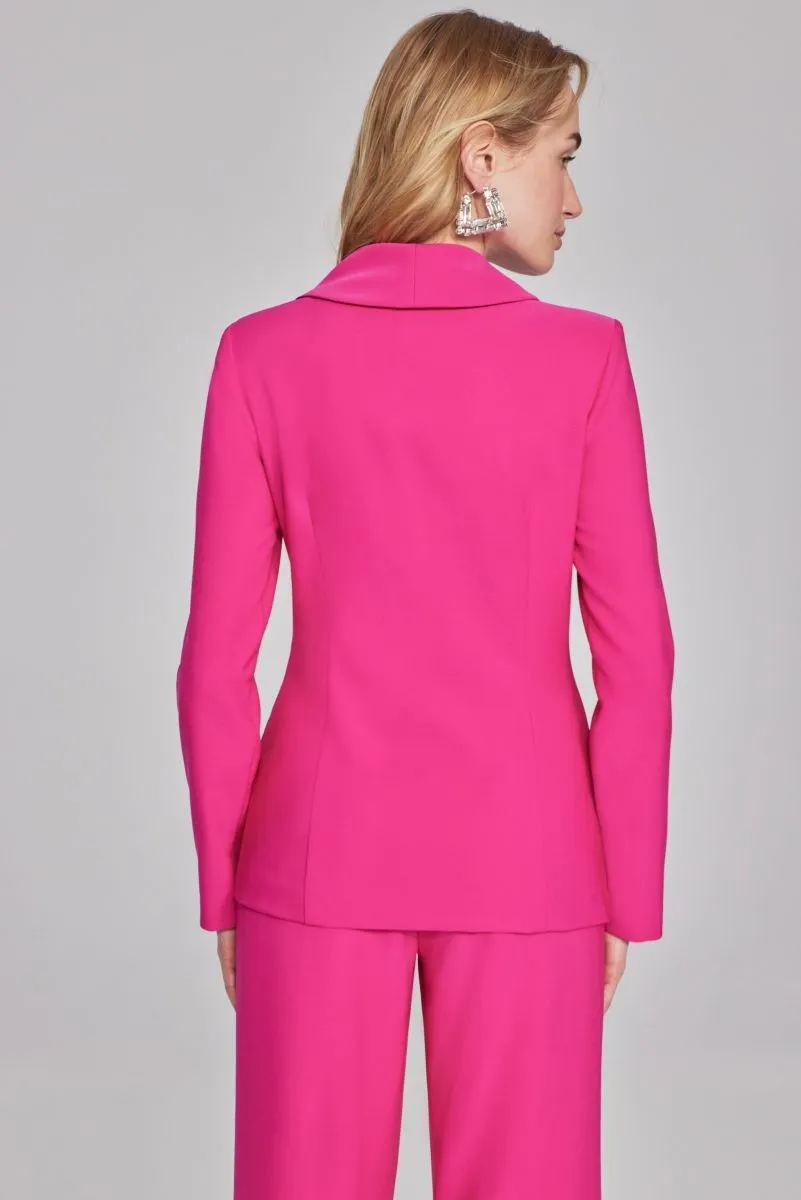 Joseph Ribkoff Shocking Pink Pearl Ornament Button Twill Fitted Blazer Jacket 241737