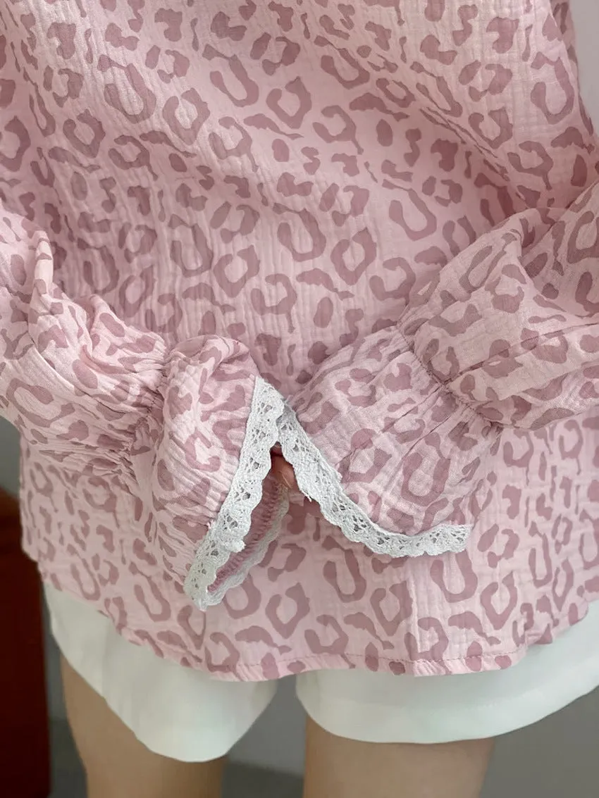 Lace Trim Long Sleeve Button Down Shirts Dressy Casual Tops