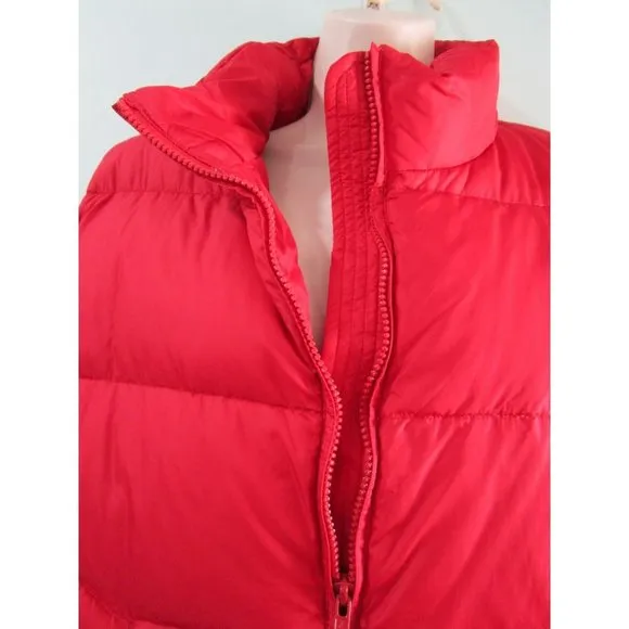 Lands End Lipstick Red Down Quilted Puffer Vest with Pouch EUC Ladies L 14 16
