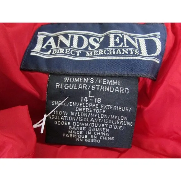 Lands End Lipstick Red Down Quilted Puffer Vest with Pouch EUC Ladies L 14 16