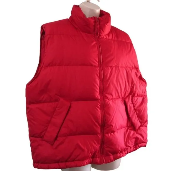 Lands End Lipstick Red Down Quilted Puffer Vest with Pouch EUC Ladies L 14 16