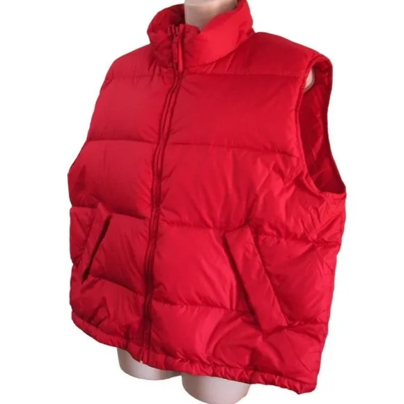 Lands End Lipstick Red Down Quilted Puffer Vest with Pouch EUC Ladies L 14 16