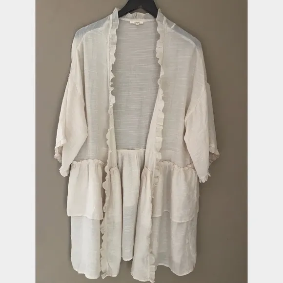LAST S-Ruffled open front cardigan in natural