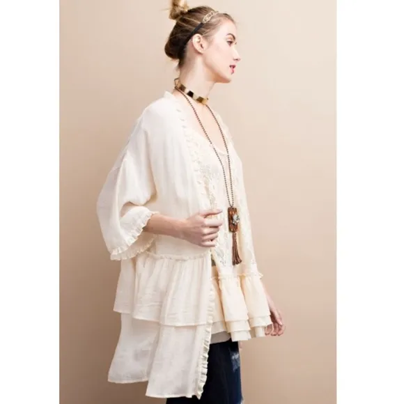 LAST S-Ruffled open front cardigan in natural