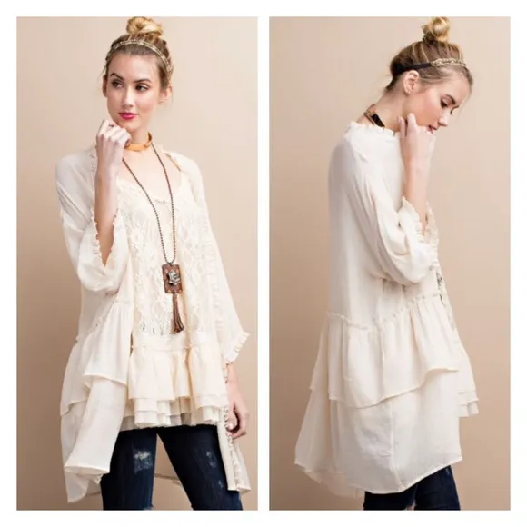 LAST S-Ruffled open front cardigan in natural