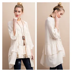 LAST S-Ruffled open front cardigan in natural