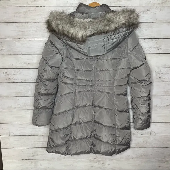 Laundry by Shelli Segal Women's 3/4 Puffer Jacket with Detachable Faux Fur Hood