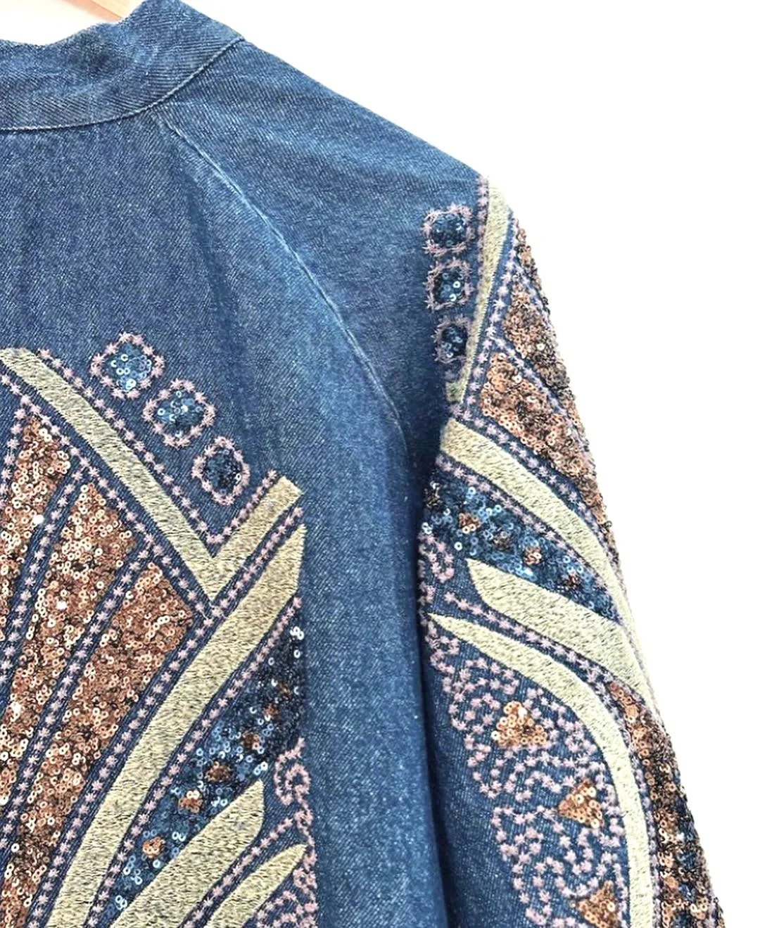 Light Blue Denim Embroidered Sequin Kimono