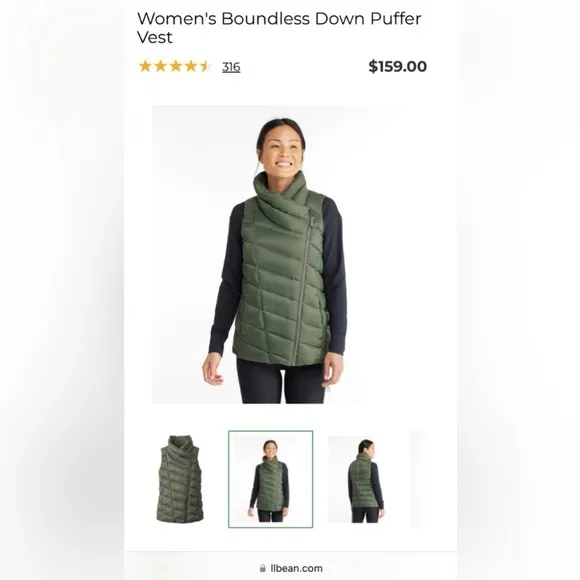 LLBEAN Boundless Black Down Puff Zipper Vest