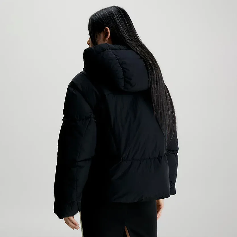 Logo Drawstring Short Puffer - Black