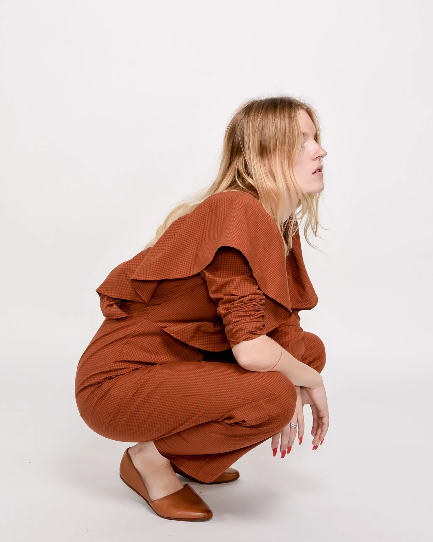 Lola ruffled jumpsuit in microchecks