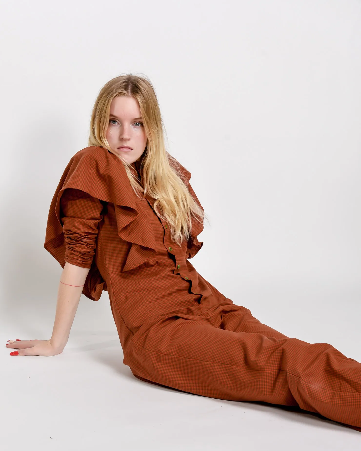 Lola ruffled jumpsuit in microchecks