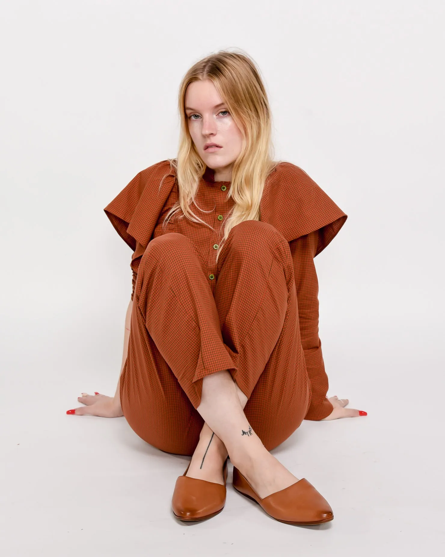 Lola ruffled jumpsuit in microchecks