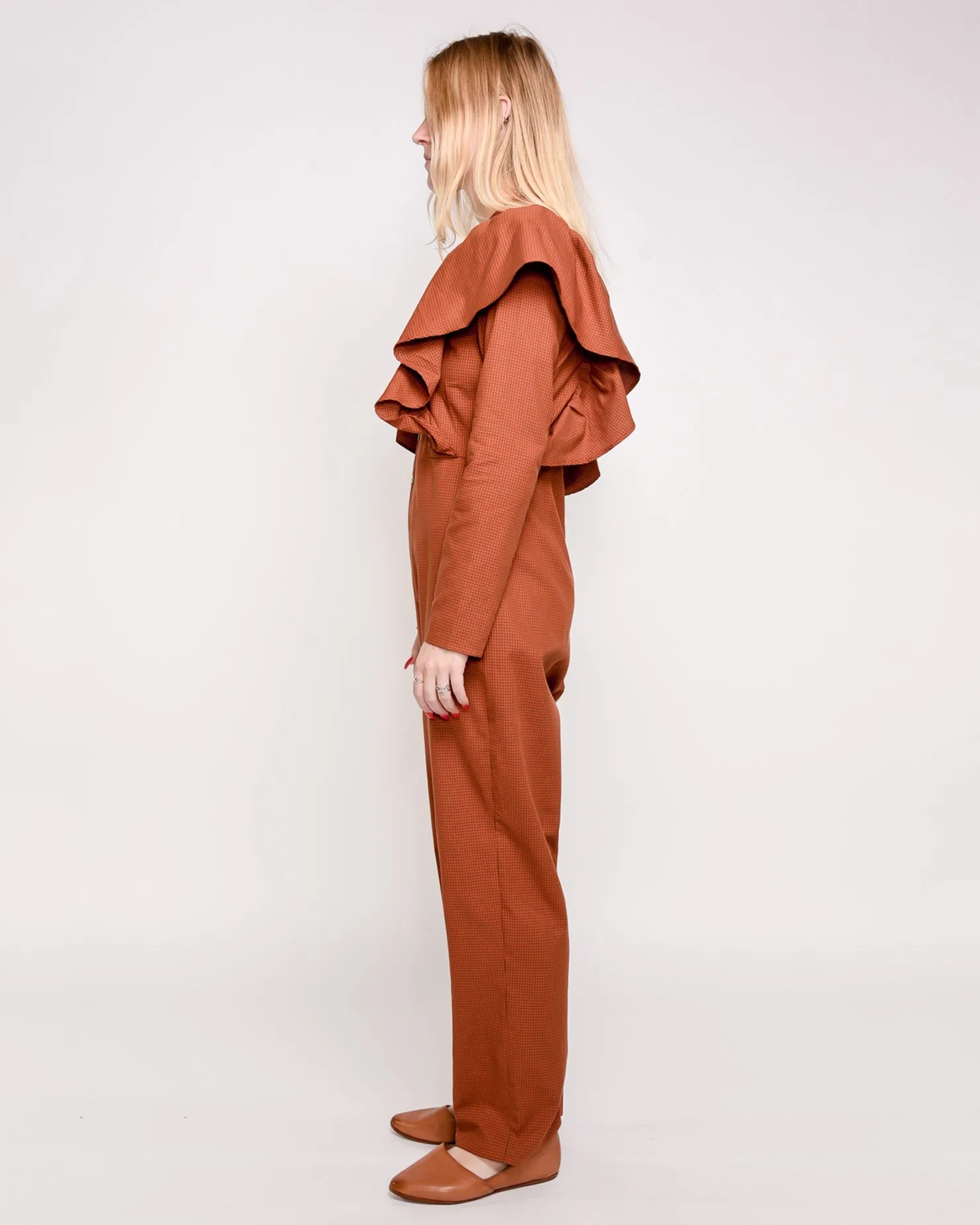 Lola ruffled jumpsuit in microchecks