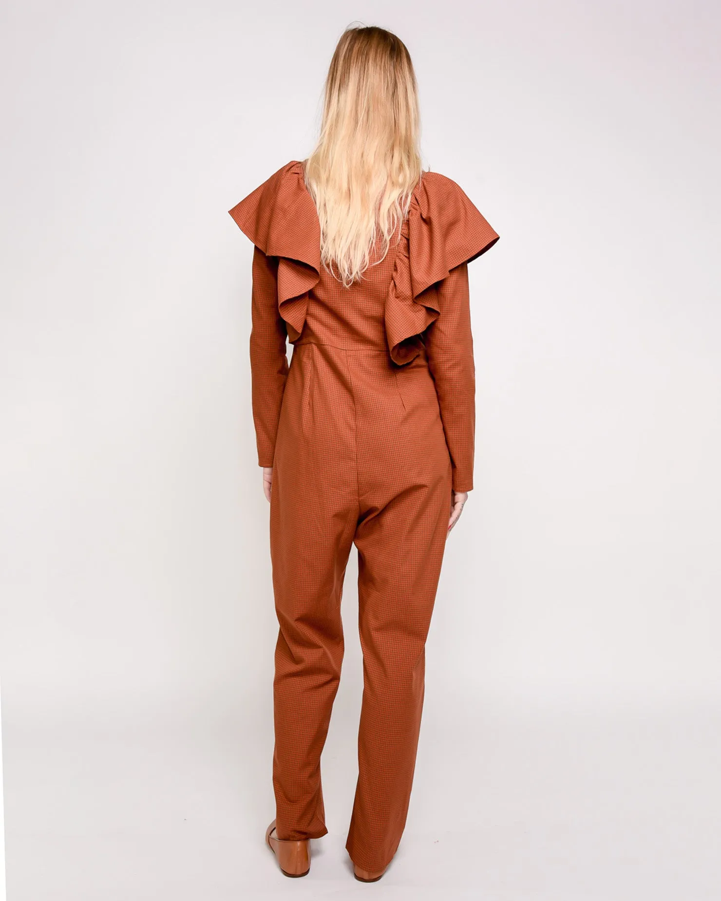 Lola ruffled jumpsuit in microchecks