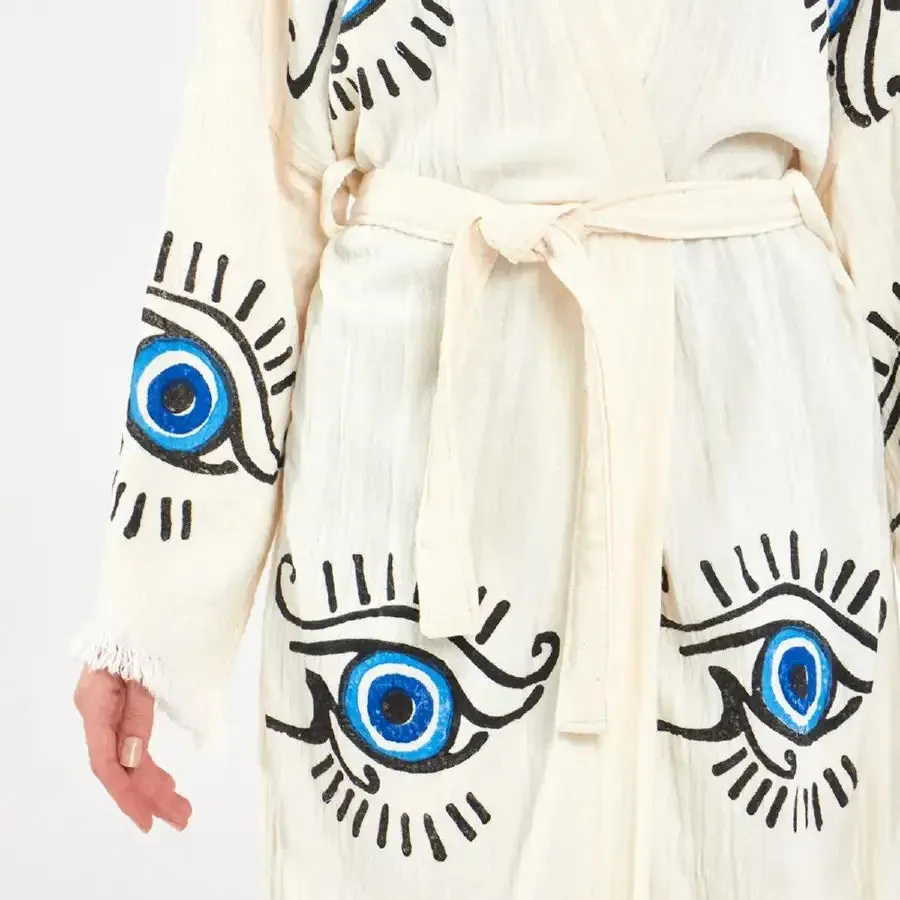 Long Evil Eye Kimono, Cotton Kimono, Evil Eye Robe, Kaftan