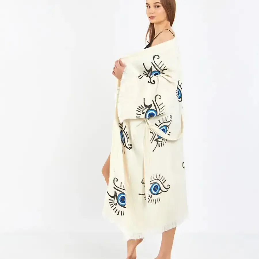 Long Evil Eye Kimono, Cotton Kimono, Evil Eye Robe, Kaftan