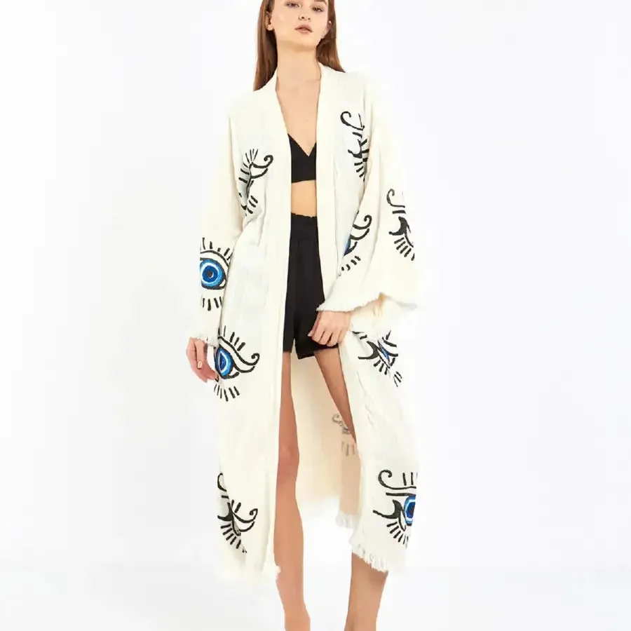 Long Evil Eye Kimono, Cotton Kimono, Evil Eye Robe, Kaftan